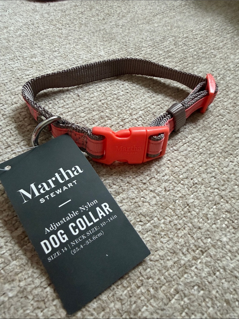 NWT Martha Stewart Grey Nylon Dog Collar with Coral Buckle